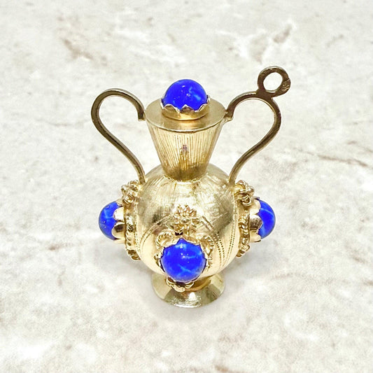 Vintage Italian 18K Yellow Gold Sodalite Amphora Charm Pendant - WeilJewelry