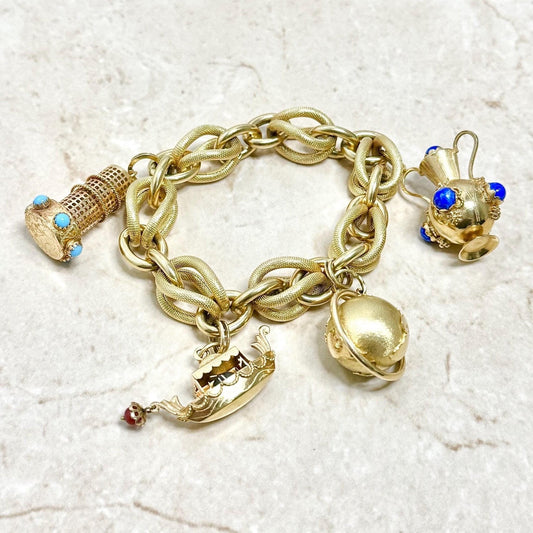 Vintage Italian 18K Yellow Gold Turquoise Tower Of Pisa Charm Pendant - WeilJewelry