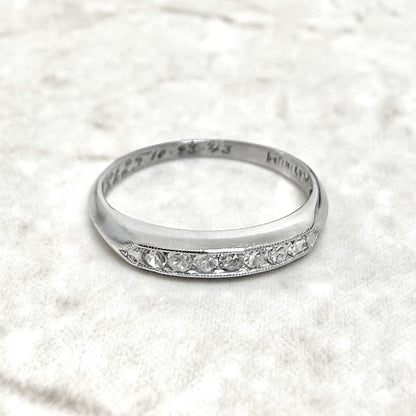Vintage Late Art Deco Platinum Diamond Wedding Band Ring - WeilJewelry