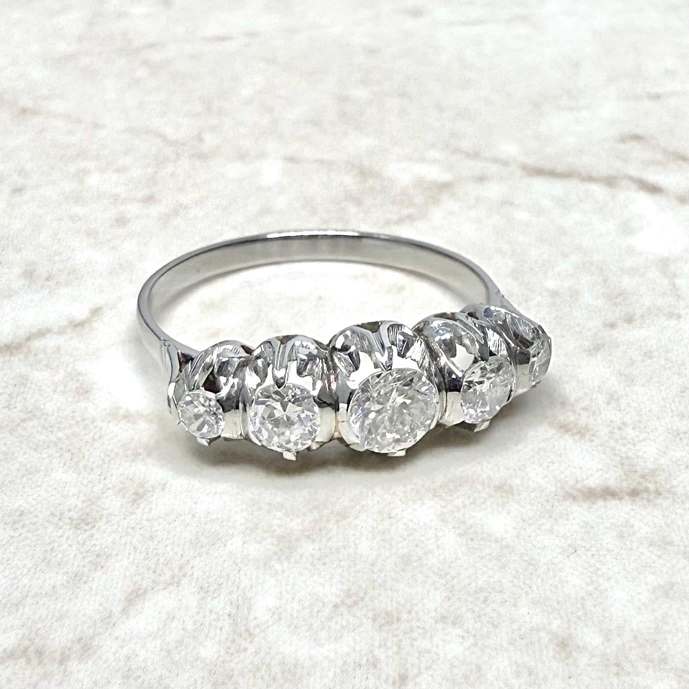 Vintage Platinum 0.90 Carat Diamond 5 - Stone Ring - WeilJewelry