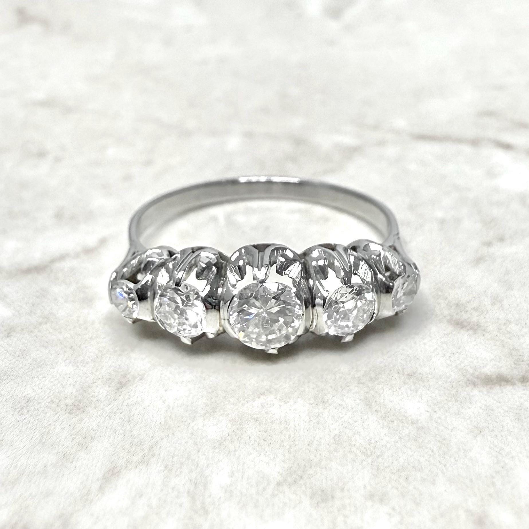 Vintage Platinum 0.90 Carat Diamond 5 - Stone Ring - WeilJewelry