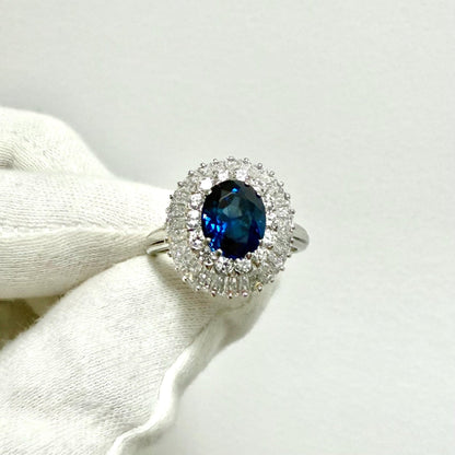 Vintage Platinum 3 Carats Untreated Sapphire & Diamond Halo Ring - WeilJewelry