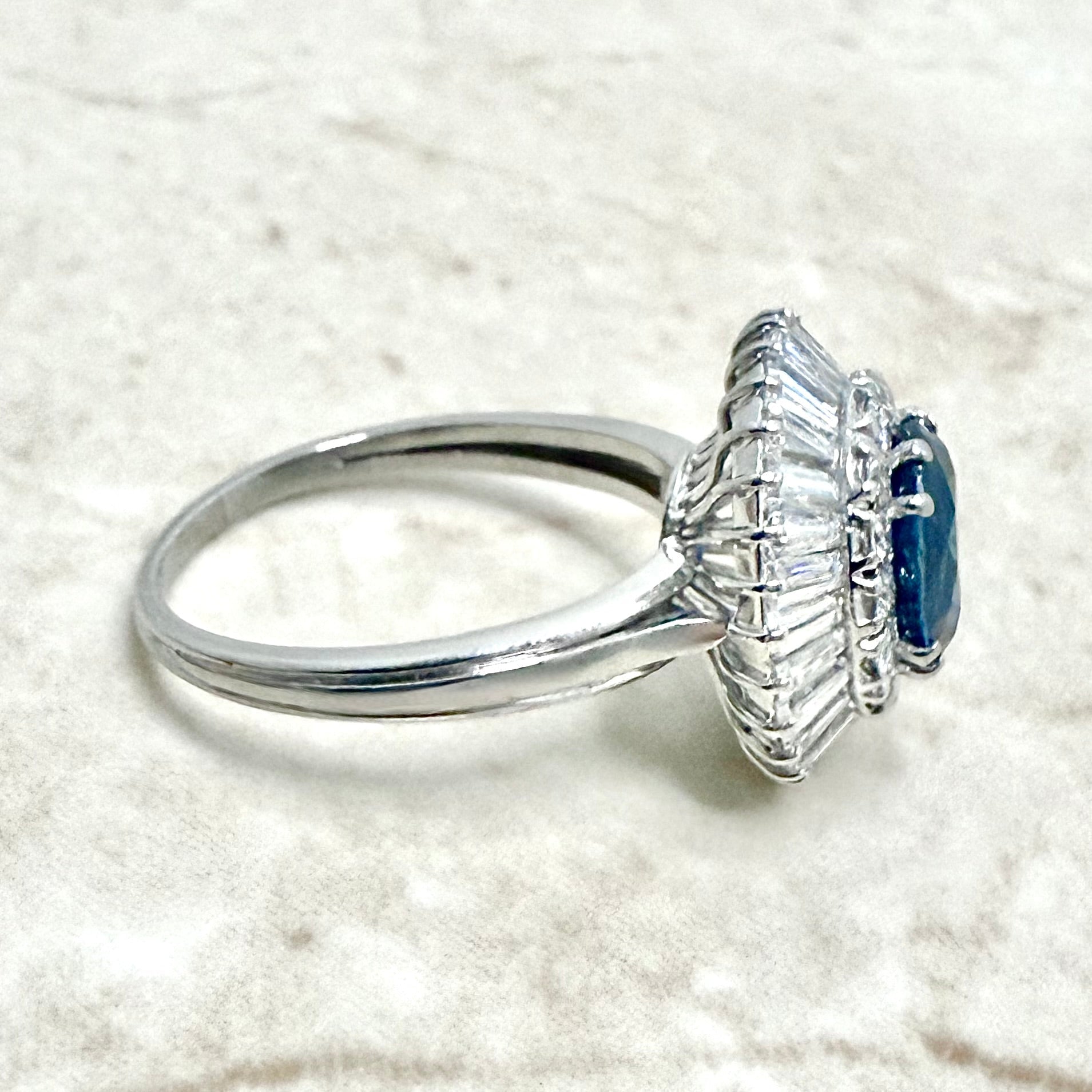 Vintage Platinum 3 Carats Untreated Sapphire & Diamond Halo Ring - WeilJewelry