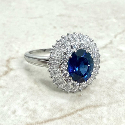 Vintage Platinum 3 Carats Untreated Sapphire & Diamond Halo Ring - WeilJewelry