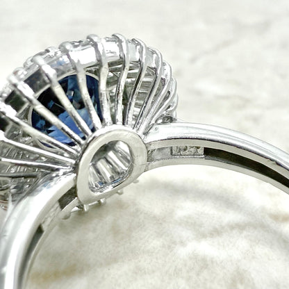 Vintage Platinum 3 Carats Untreated Sapphire & Diamond Halo Ring - WeilJewelry