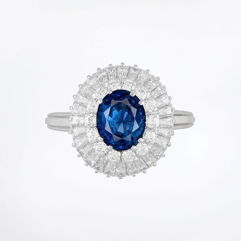 Vintage Platinum 3 Carats Untreated Sapphire & Diamond Halo Ring - WeilJewelry