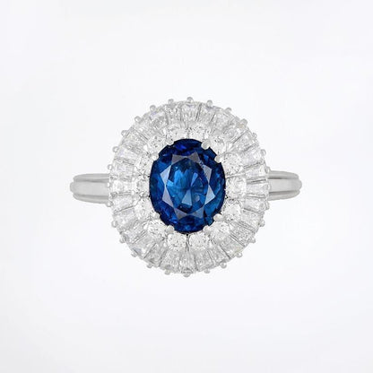 Vintage Platinum 3 Carats Untreated Sapphire & Diamond Halo Ring - WeilJewelry