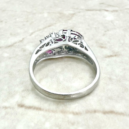 Vintage Platinum Natural Diamond & Ruby 5 - Stone Ring - WeilJewelry