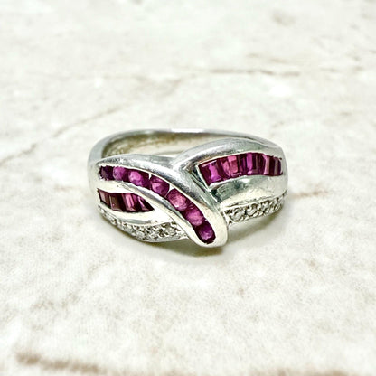 Vintage Platinum Natural Diamond & Ruby Band Ring - WeilJewelry