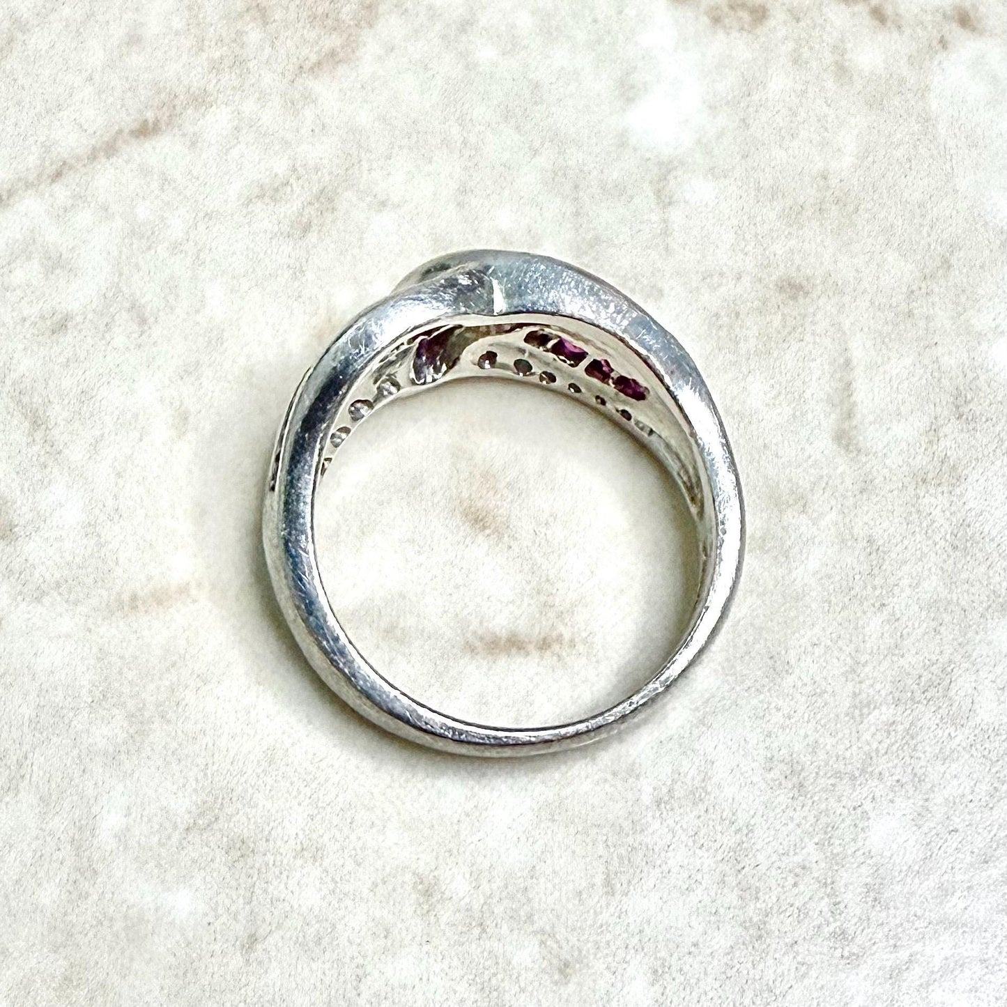 Vintage Platinum Natural Diamond & Ruby Band Ring - WeilJewelry