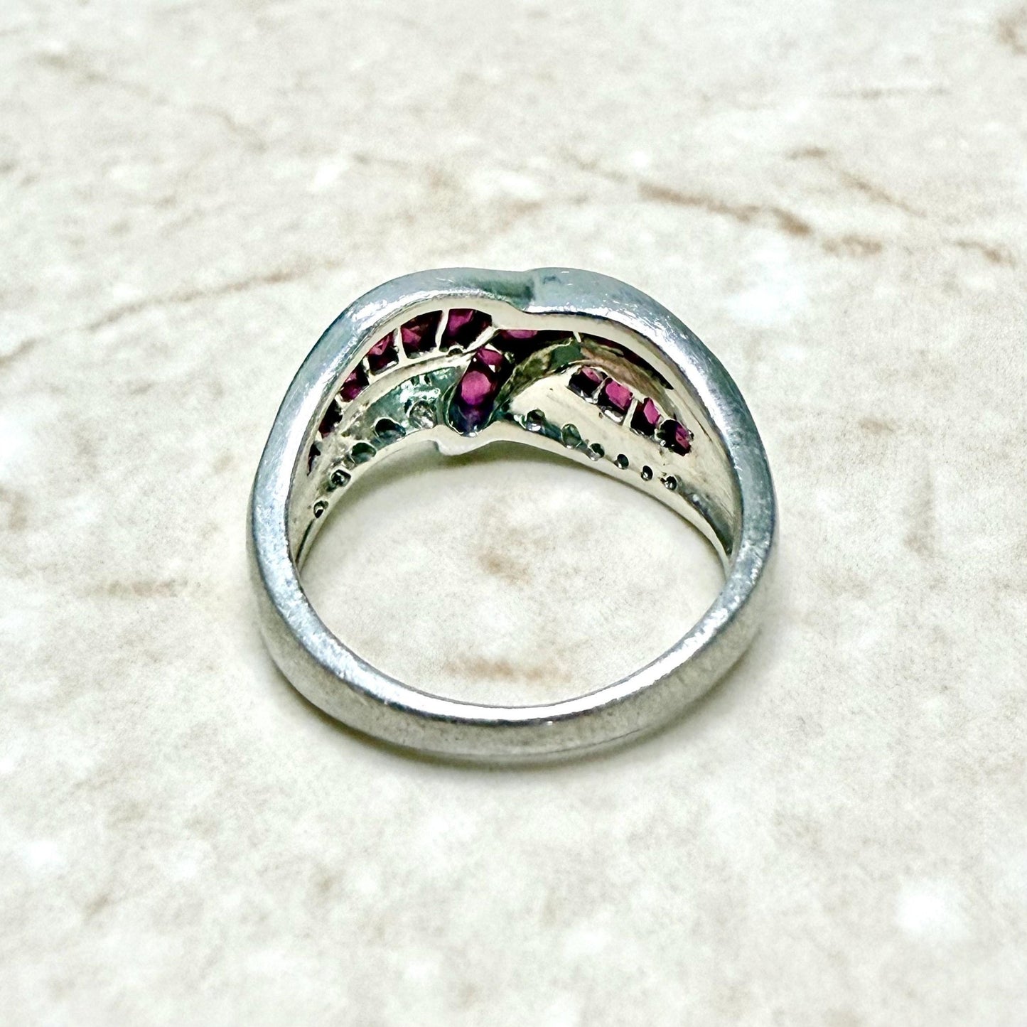 Vintage Platinum Natural Diamond & Ruby Band Ring - WeilJewelry