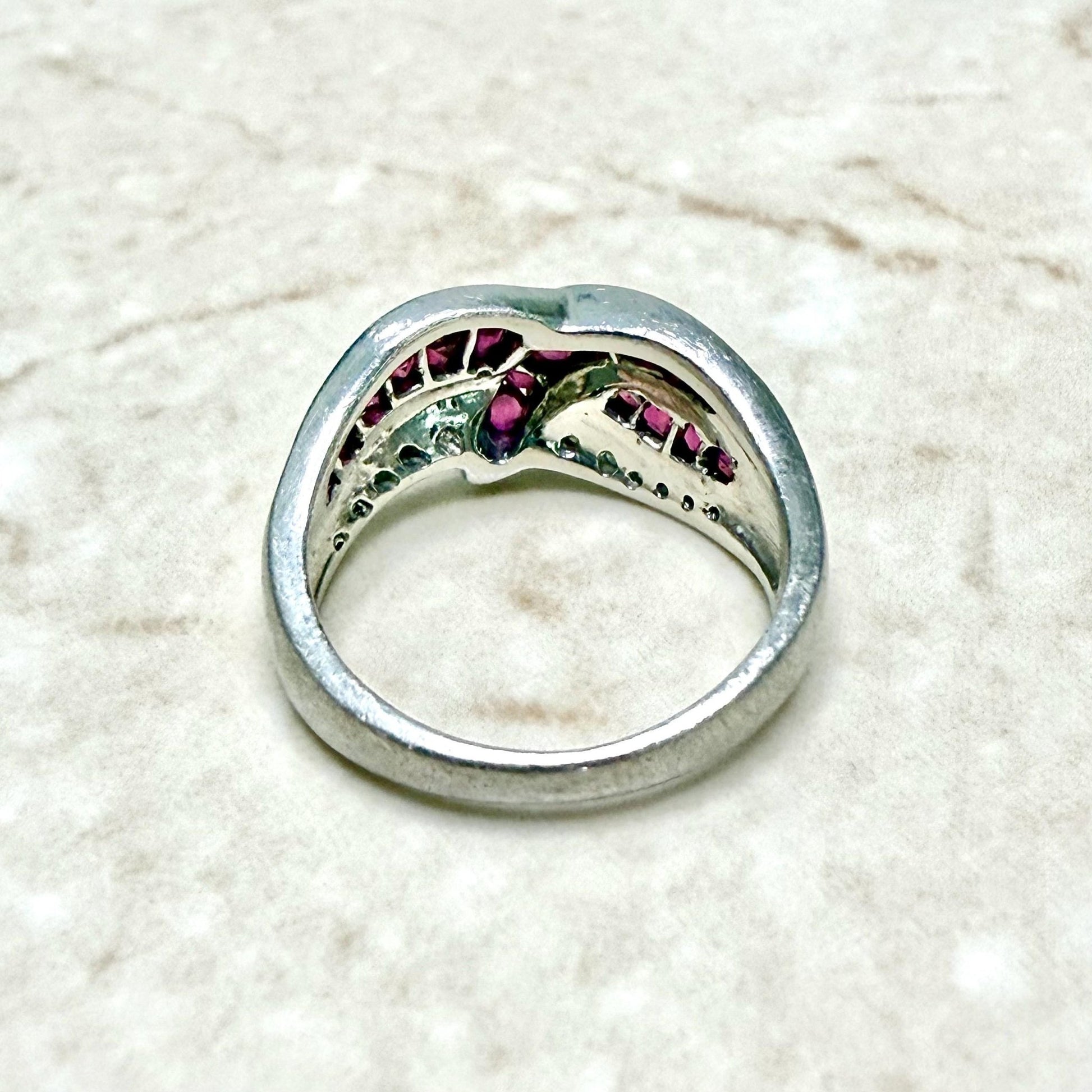 Vintage Platinum Natural Diamond & Ruby Band Ring - WeilJewelry