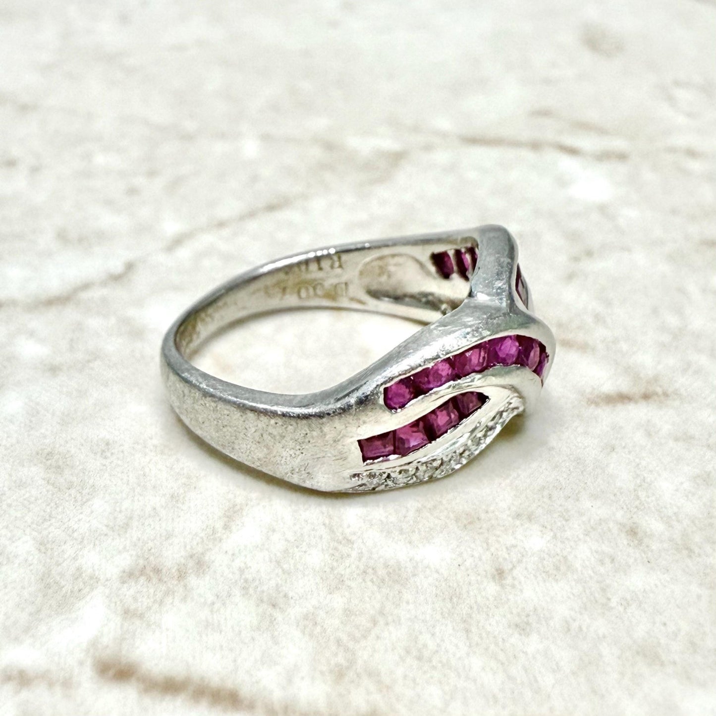 Vintage Platinum Natural Diamond & Ruby Band Ring - WeilJewelry