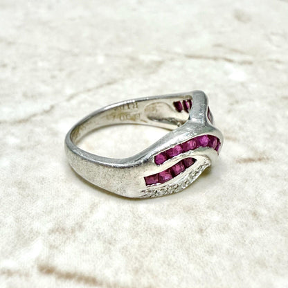 Vintage Platinum Natural Diamond & Ruby Band Ring - WeilJewelry
