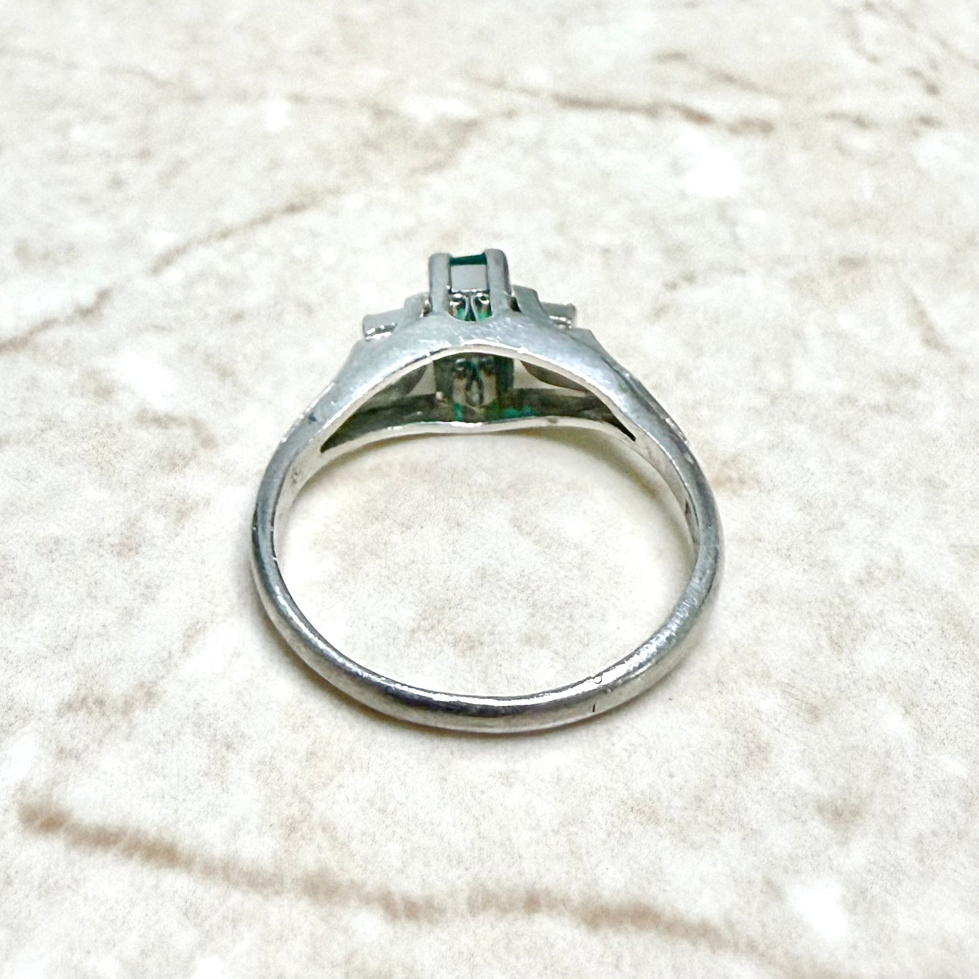 Vintage Platinum Natural Emerald & Diamond 3 - Stone Ring - WeilJewelry