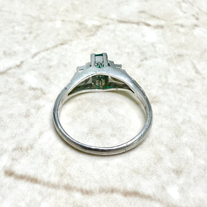 Vintage Platinum Natural Emerald & Diamond 3 - Stone Ring - WeilJewelry