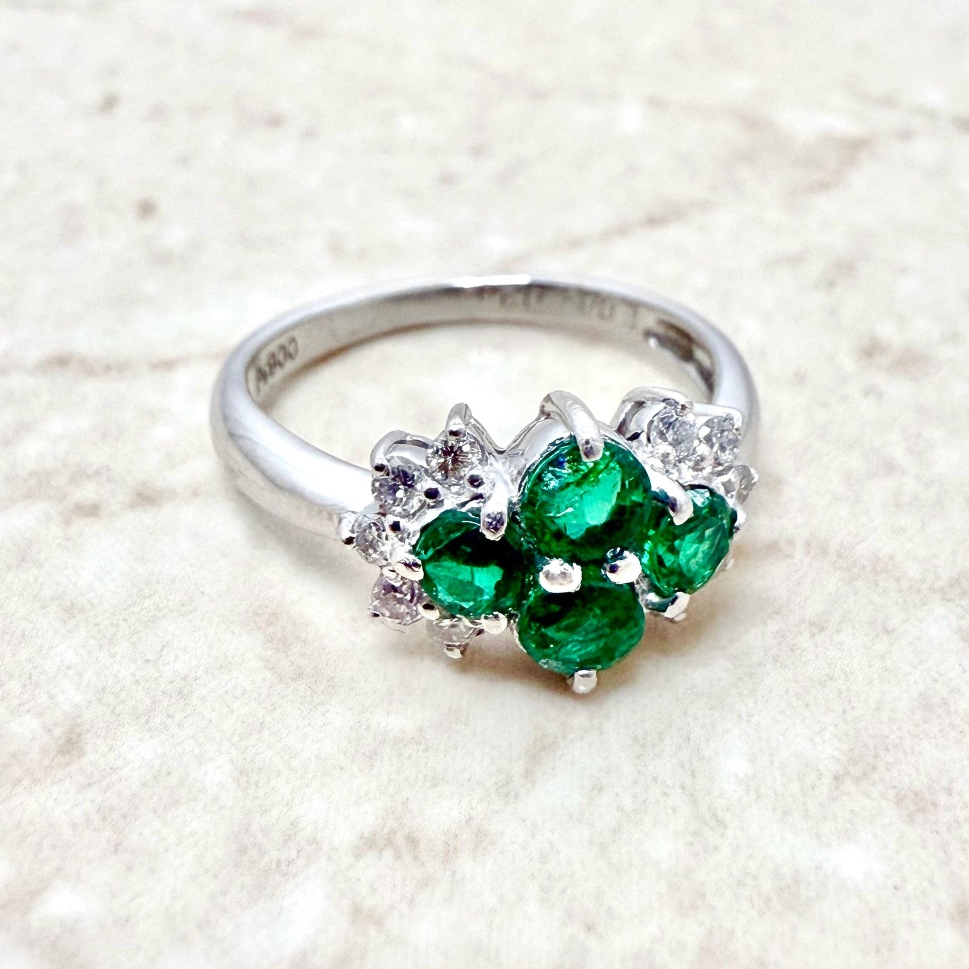 Vintage Platinum Natural Emerald & Diamond Cocktail Ring - WeilJewelry