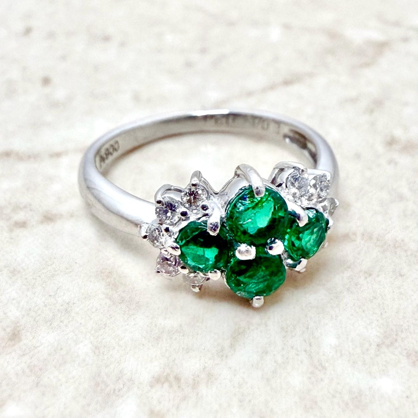 Vintage Platinum Natural Emerald & Diamond Cocktail Ring - WeilJewelry