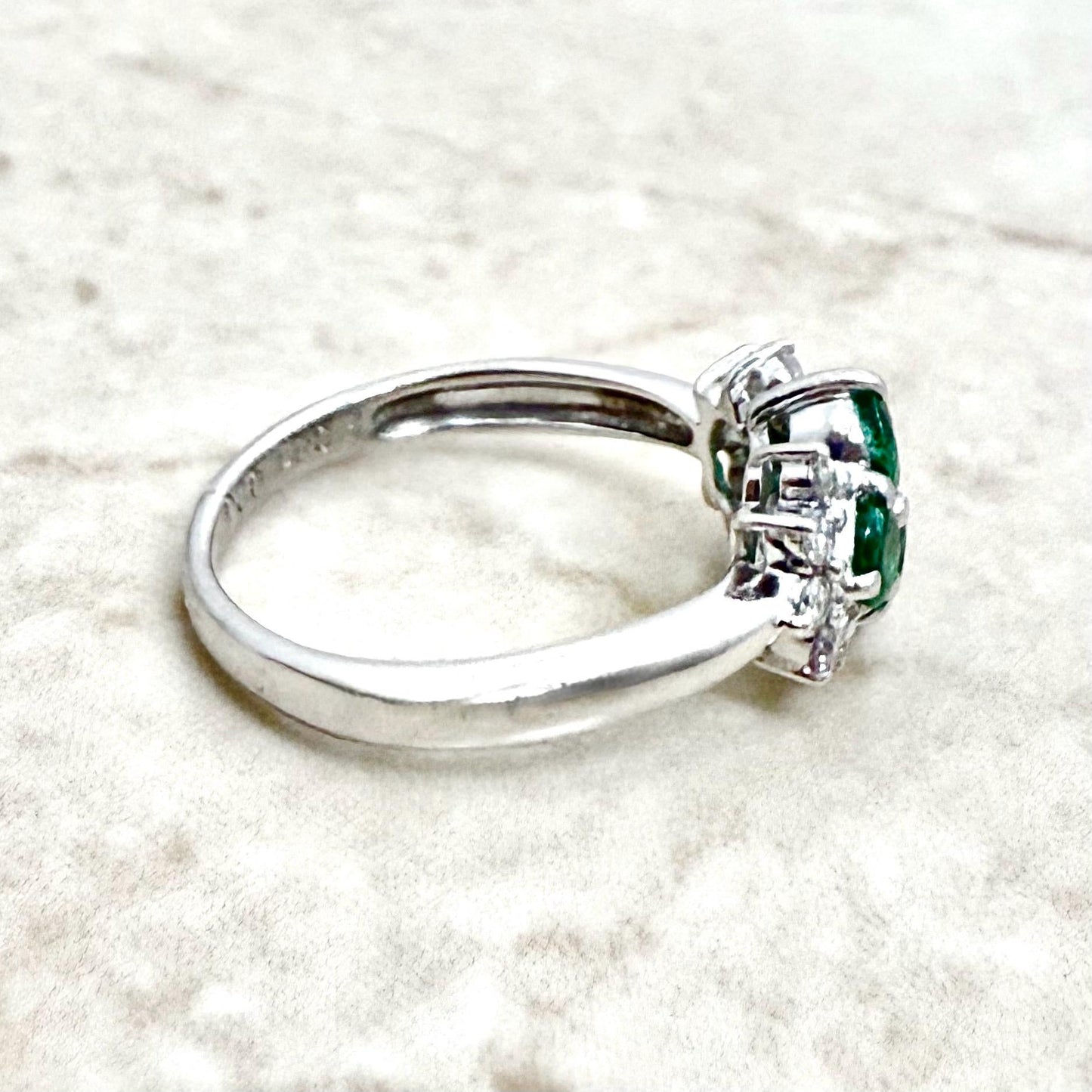 Vintage Platinum Natural Emerald & Diamond Cocktail Ring - WeilJewelry