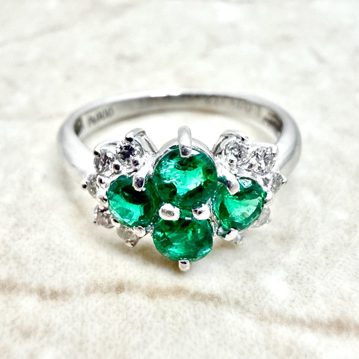 Vintage Platinum Natural Emerald & Diamond Cocktail Ring - WeilJewelry