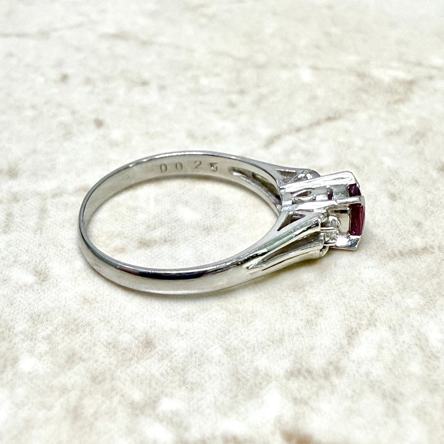Vintage Platinum Natural Oval Ruby Solitaire Ring - WeilJewelry