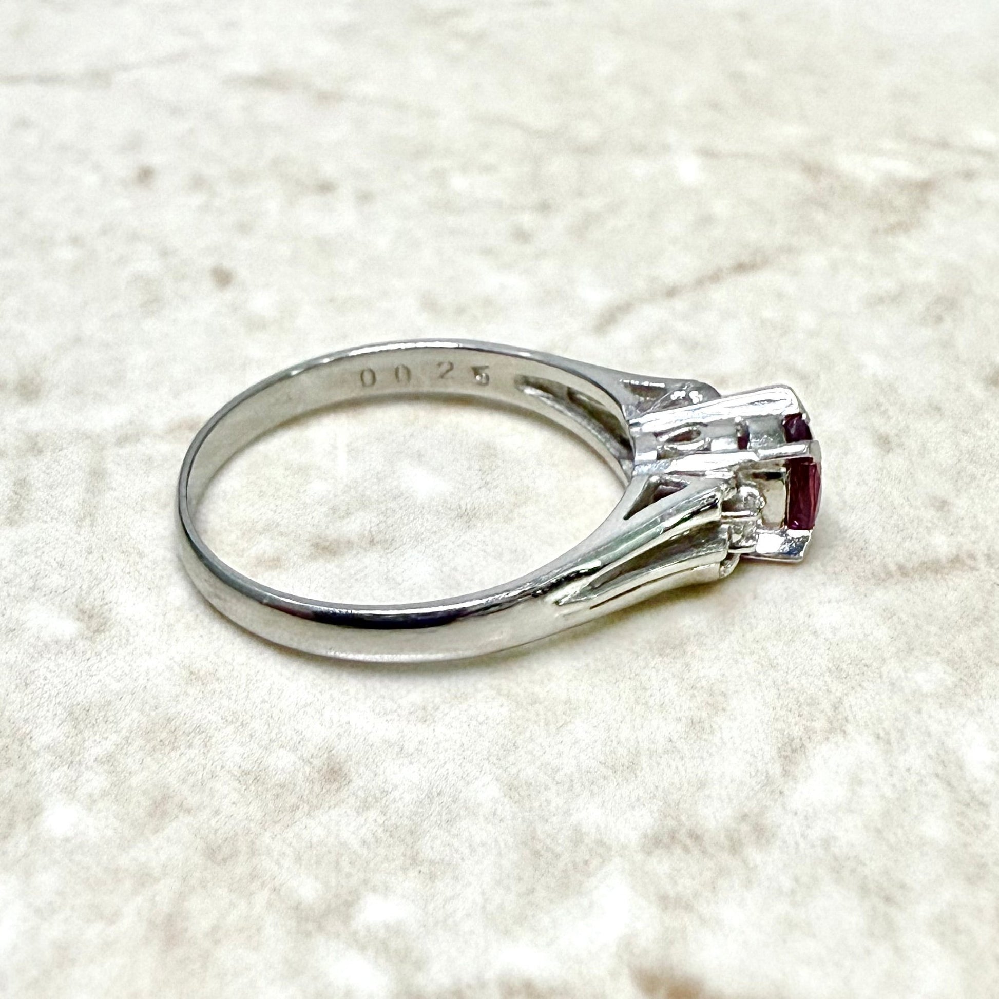 Vintage Platinum Natural Oval Ruby Solitaire Ring - WeilJewelry