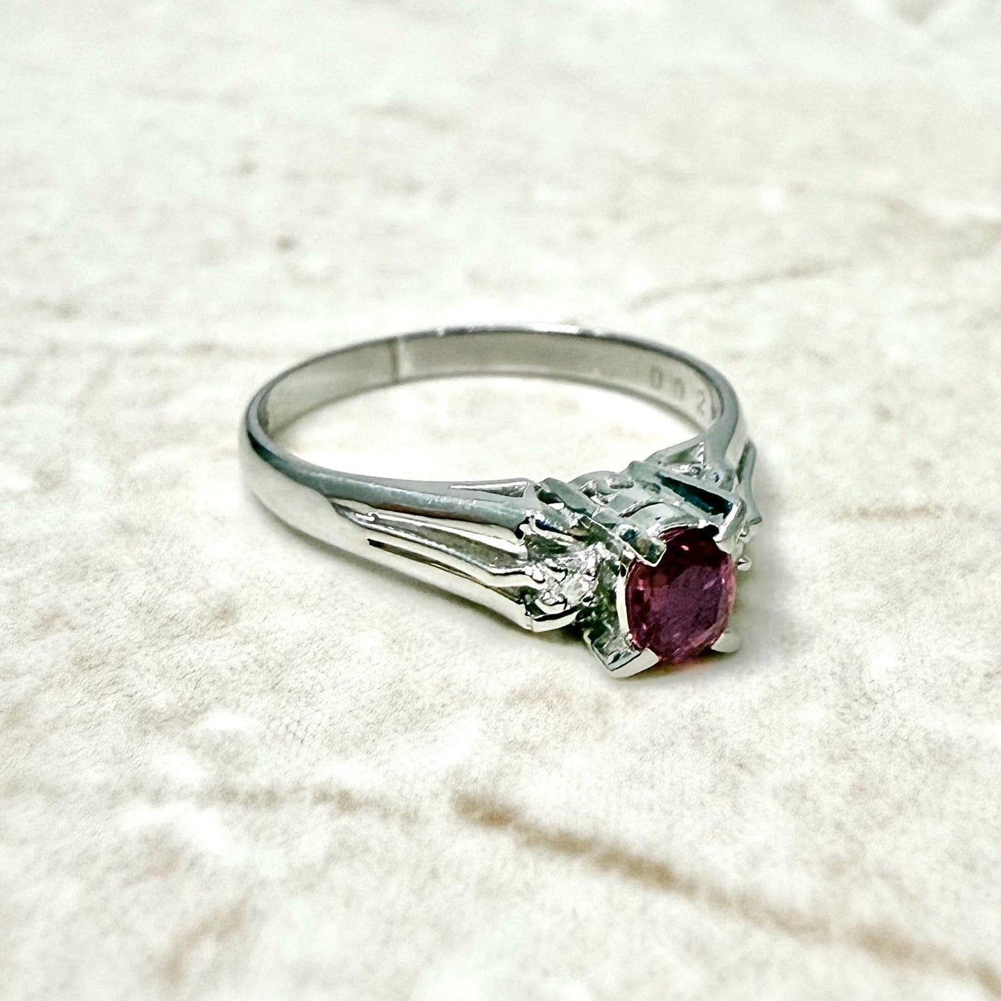 Vintage Platinum Natural Oval Ruby Solitaire Ring - WeilJewelry