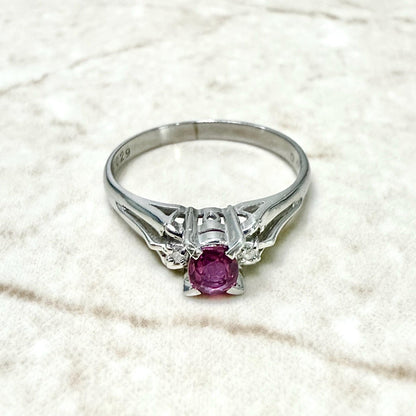 Vintage Platinum Natural Oval Ruby Solitaire Ring - WeilJewelry