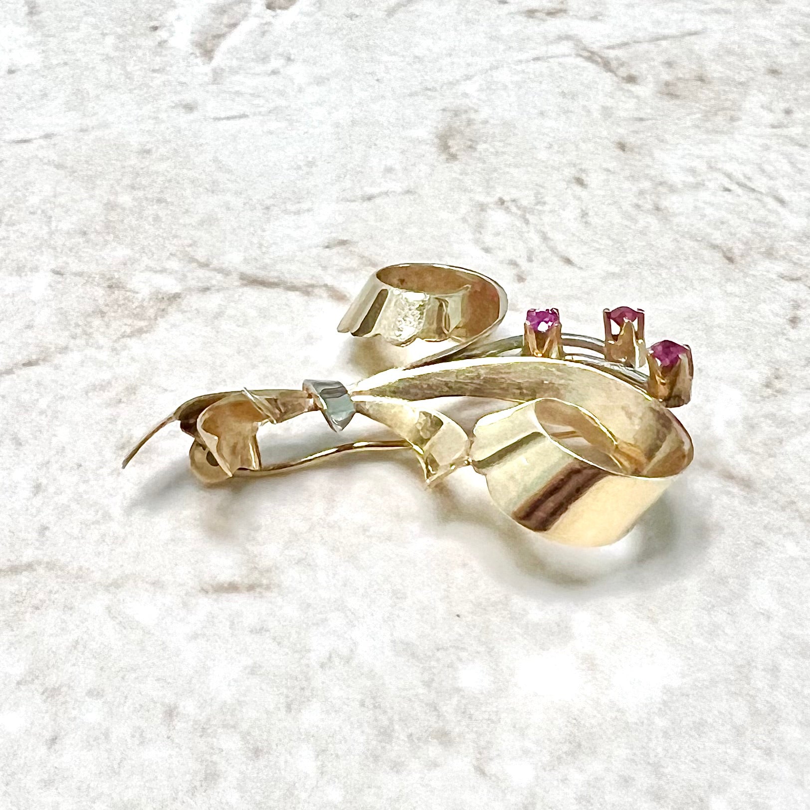 Vintage Retro Italian 18 Karat Rose & White Gold Synthetic Ruby Brooch - WeilJewelry