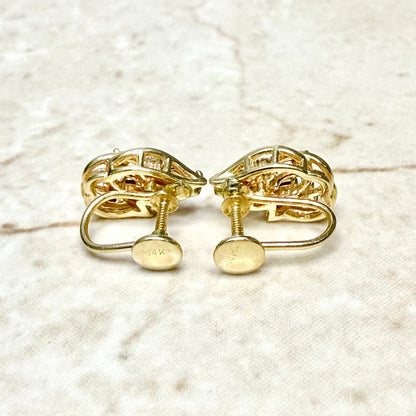Vintage Solid 14 Karat Yellow Gold Ruby & Diamond Clip - On Screw Earrings - WeilJewelry