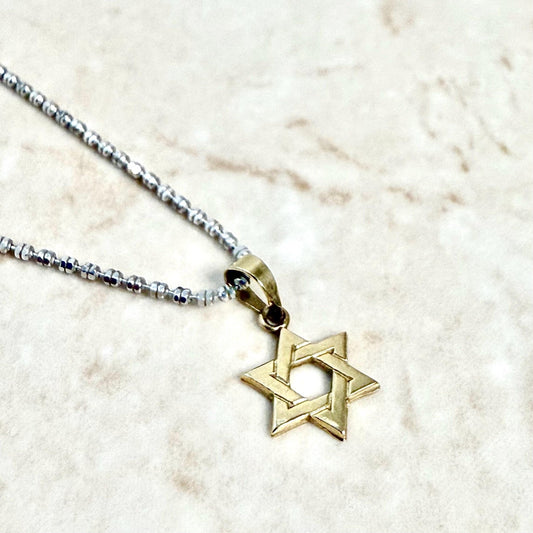 Vintage Solid 14K Gold Star Of David Pendant Necklace - WeilJewelry