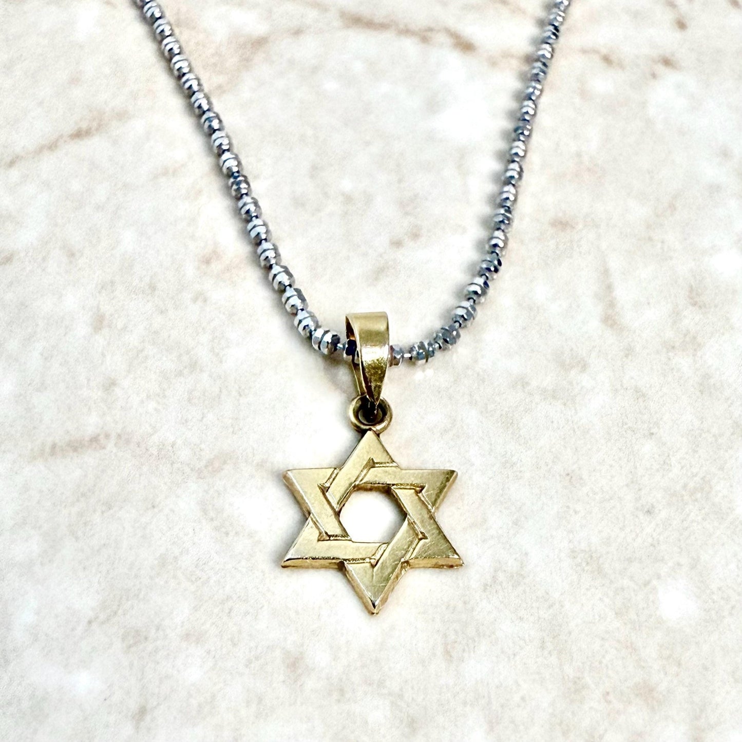 Vintage Solid 14K Gold Star Of David Pendant Necklace - WeilJewelry