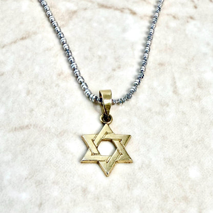 Vintage Solid 14K Gold Star Of David Pendant Necklace - WeilJewelry