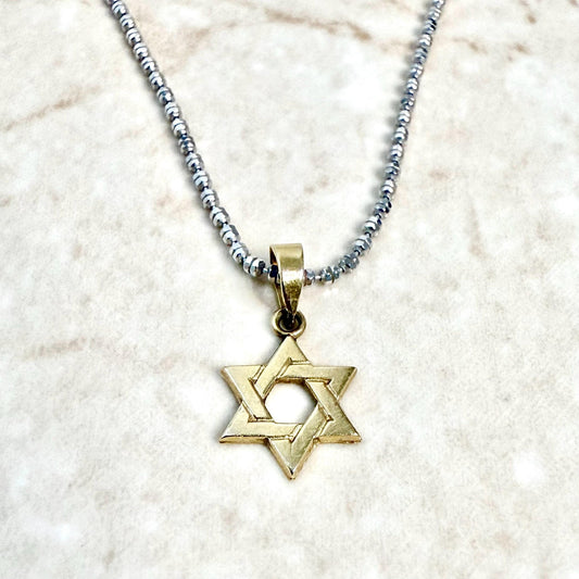 Vintage Solid 14K Gold Star Of David Pendant Necklace - WeilJewelry