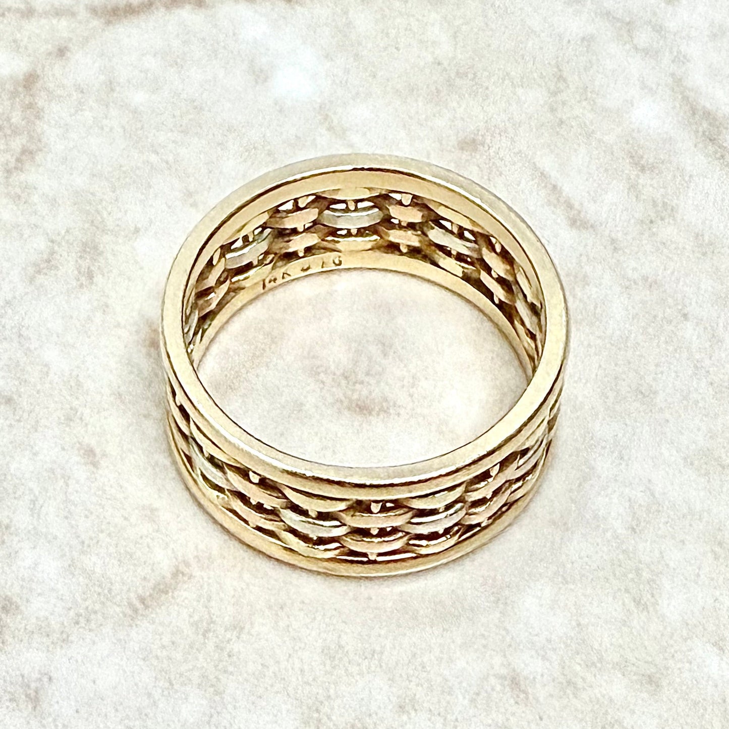 Vintage Solid 14K Tri Tone Gold Basket Weave Wedding Band Ring - WeilJewelry