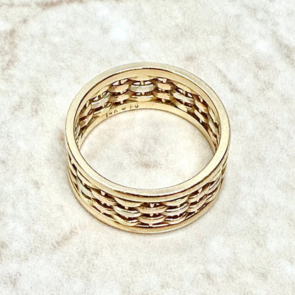 Vintage Solid 14K Tri Tone Gold Basket Weave Wedding Band Ring - WeilJewelry