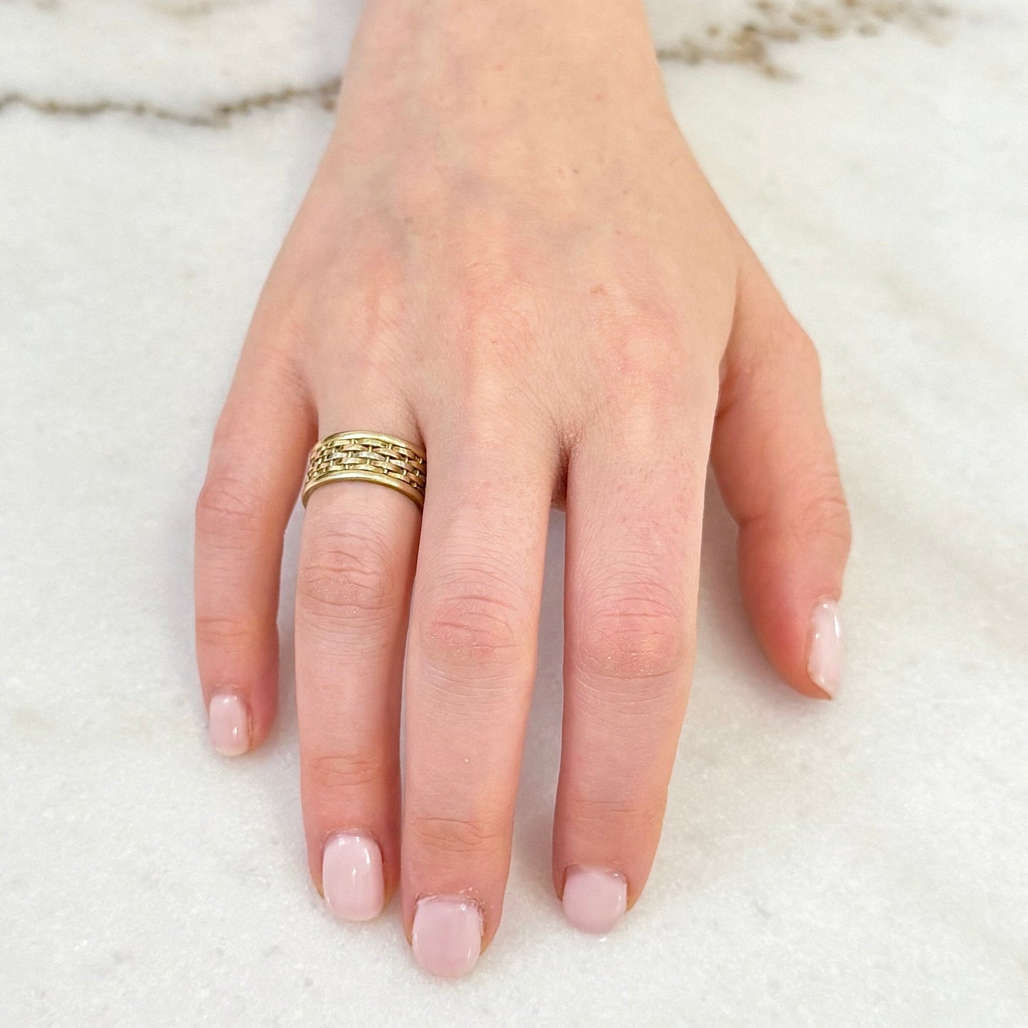 Vintage Solid 14K Tri Tone Gold Basket Weave Wedding Band Ring - WeilJewelry