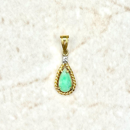 Vintage Solid 14K Yellow Gold Diamond & Jadeite Teardrop Pendant - WeilJewelry