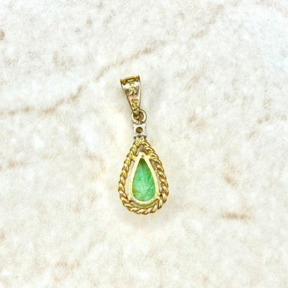 Vintage Solid 14K Yellow Gold Diamond & Jadeite Teardrop Pendant - WeilJewelry
