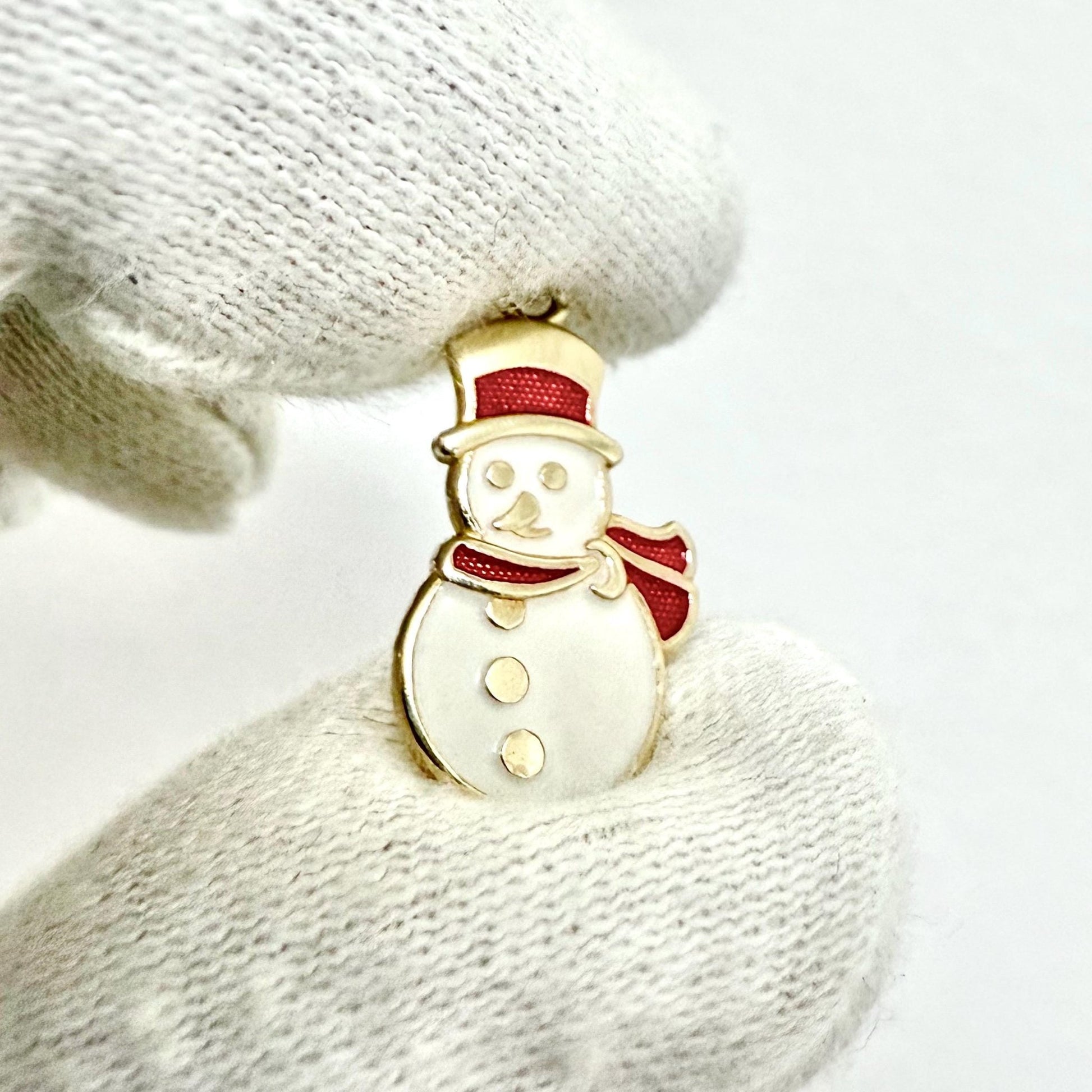 Vintage Solid 14K Yellow Gold & Enamel Snowman Charm - WeilJewelry
