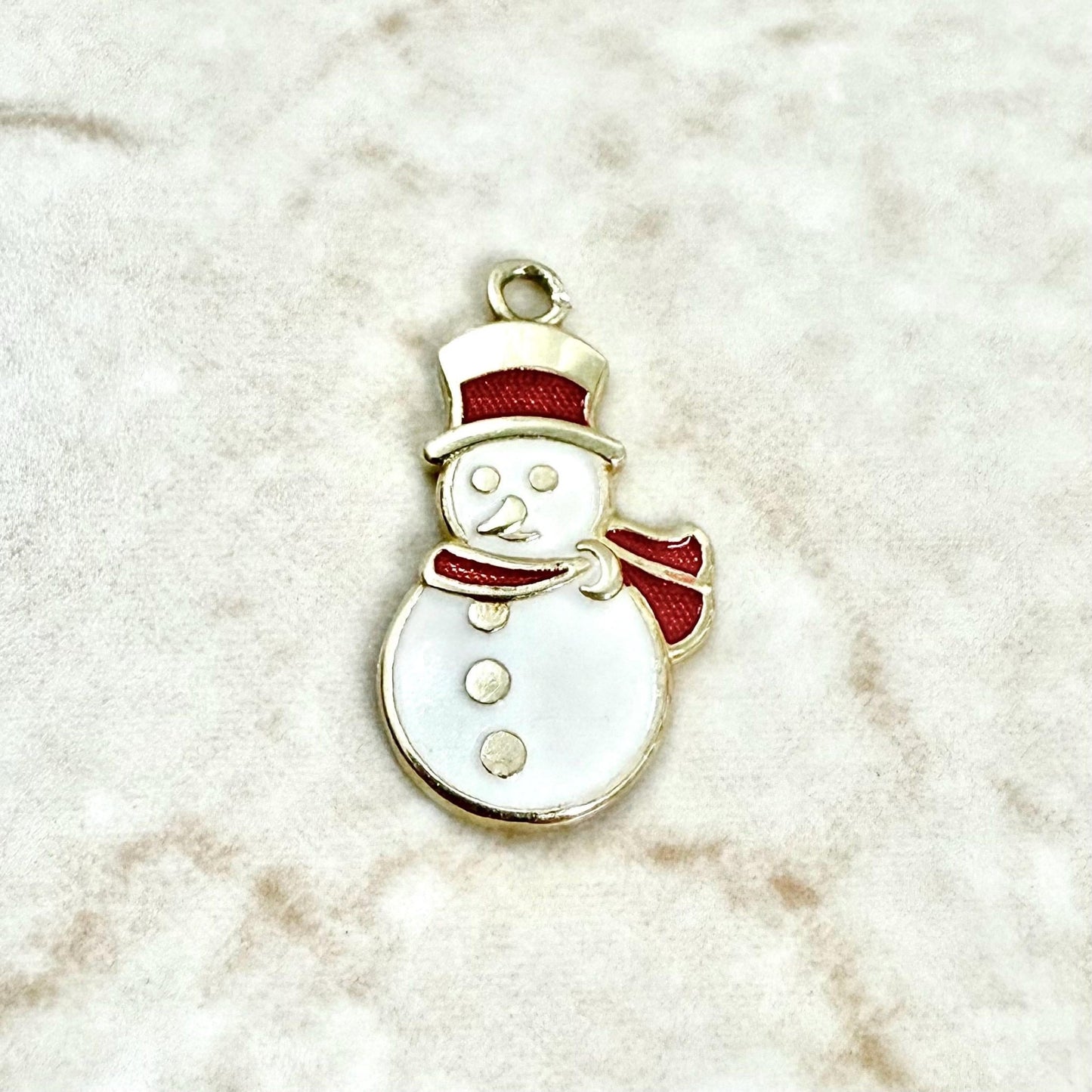 Vintage Solid 14K Yellow Gold & Enamel Snowman Charm - WeilJewelry