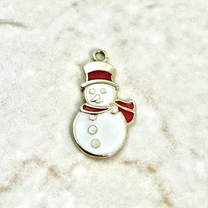 Vintage Solid 14K Yellow Gold & Enamel Snowman Charm - WeilJewelry