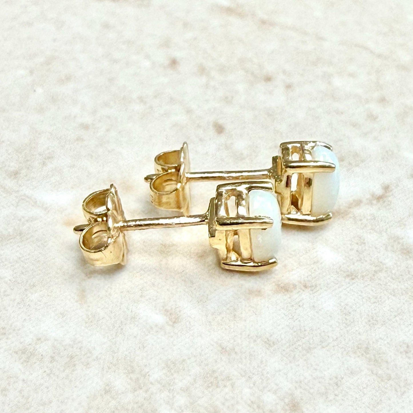 Vintage Solid 14K Yellow Gold Oval Opal Stud Earrings - WeilJewelry