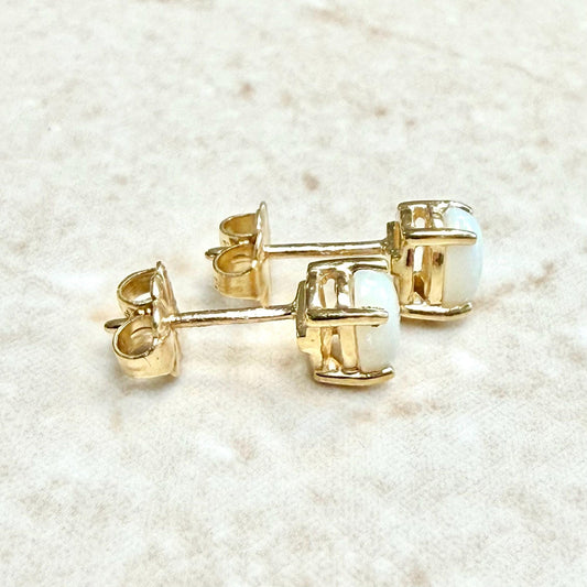 Vintage Solid 14K Yellow Gold Oval Opal Stud Earrings - WeilJewelry