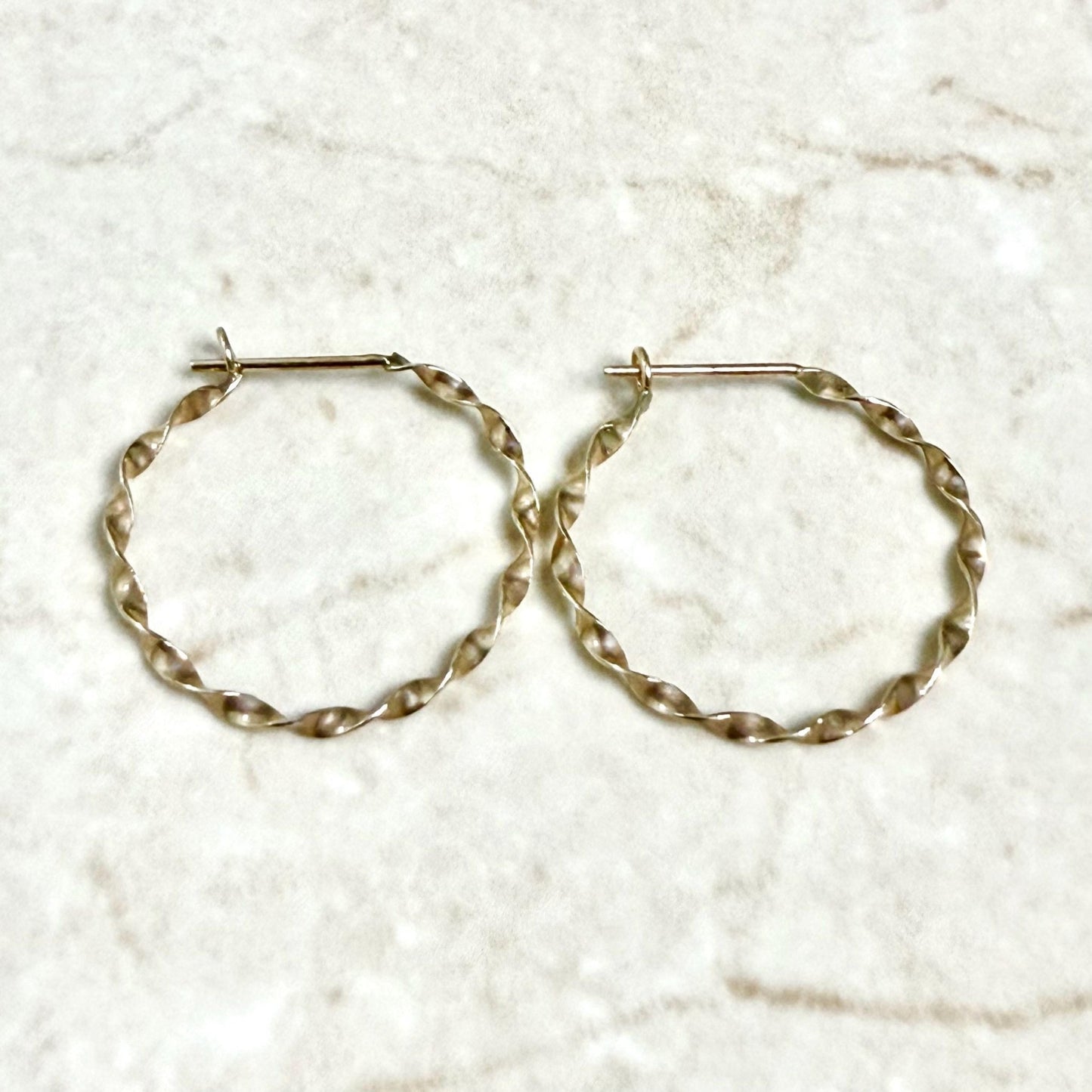 Vintage Solid 14K Yellow Gold Twist Hoop Earrings - WeilJewelry