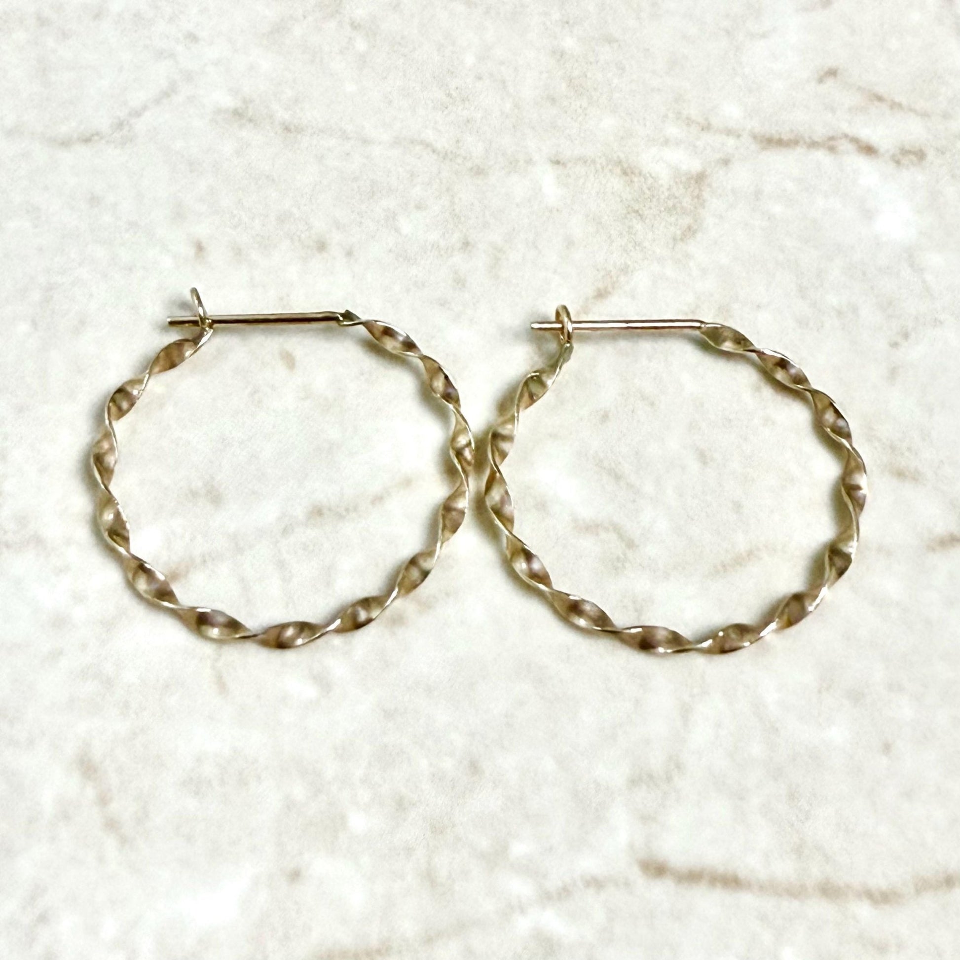 Vintage Solid 14K Yellow Gold Twist Hoop Earrings - WeilJewelry