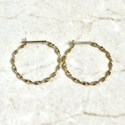 Vintage Solid 14K Yellow Gold Twist Hoop Earrings - WeilJewelry