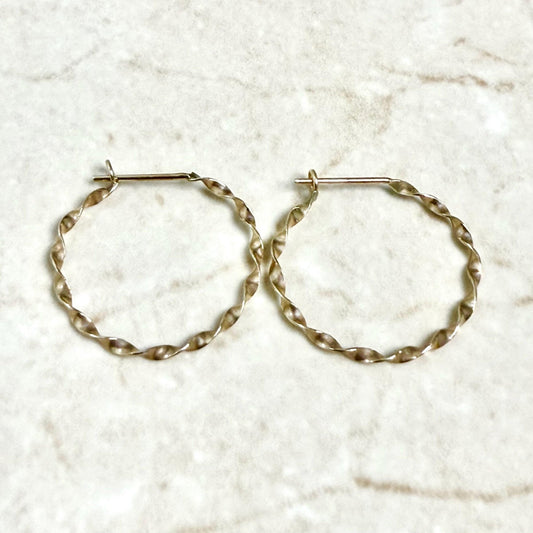 Vintage Solid 14K Yellow Gold Twist Hoop Earrings - WeilJewelry