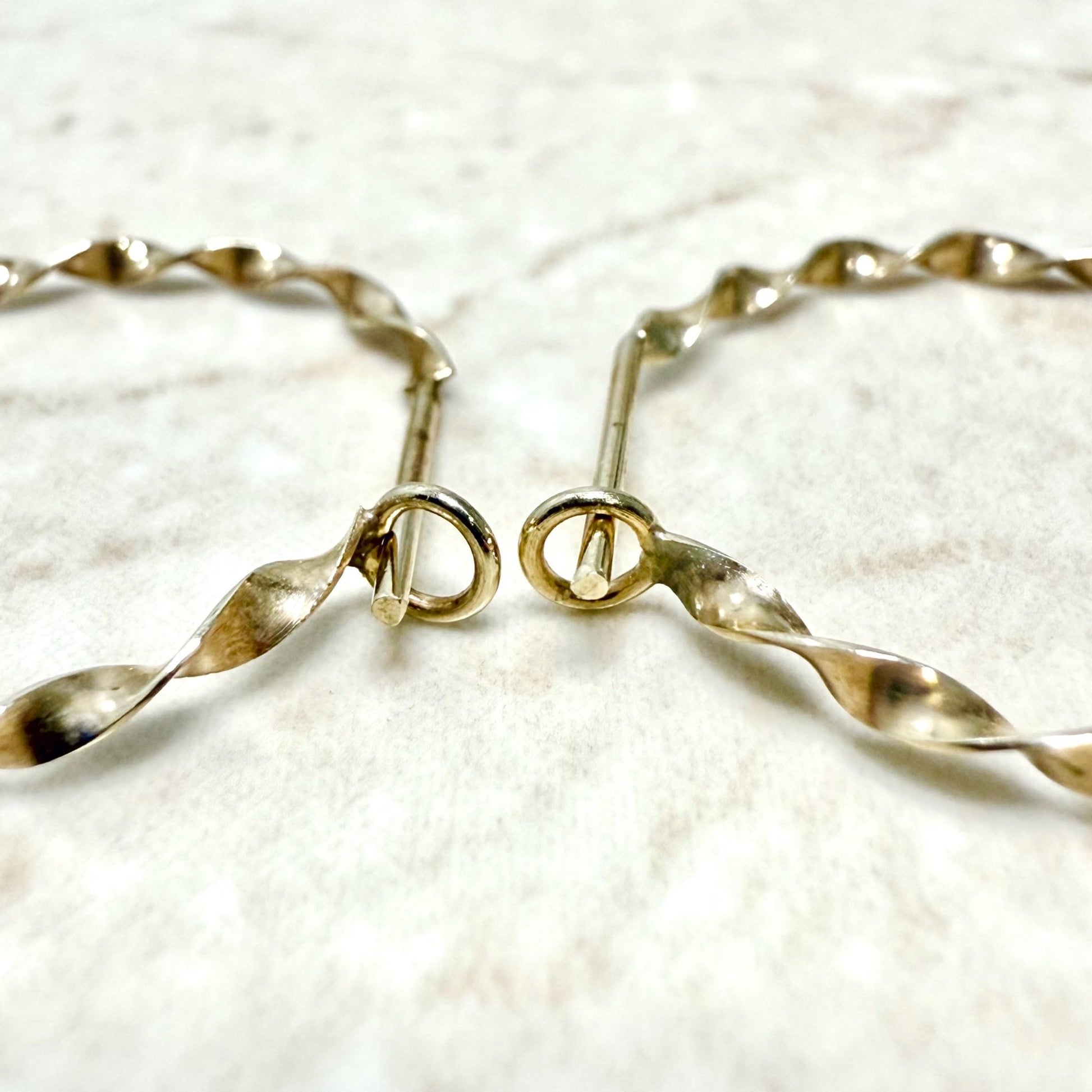 Vintage Solid 14K Yellow Gold Twist Hoop Earrings - WeilJewelry