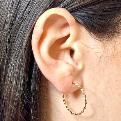 Vintage Solid 14K Yellow Gold Twist Hoop Earrings - WeilJewelry